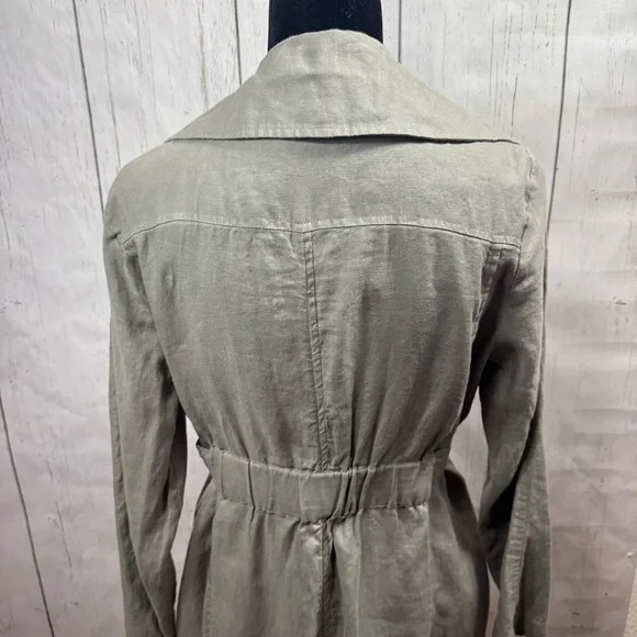 Cynthia Rowley 100% Linen Trench Coat Green Belted Size S Minimalist Lightweight - Picture 8 of 14